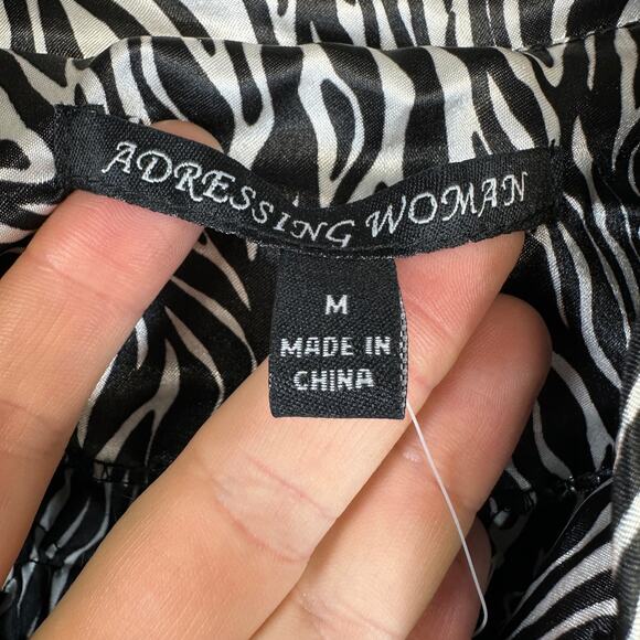 Adressing Jacket Womens Medium Black White Zebra Print Sequins Crinkle Embellish - Picture 5 of 14